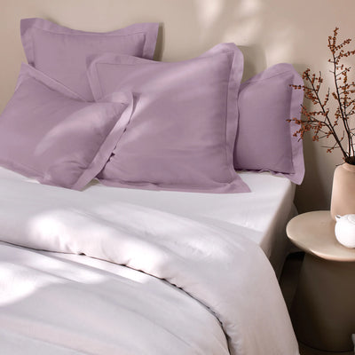 Lilac hemstitch border linen pillowcase