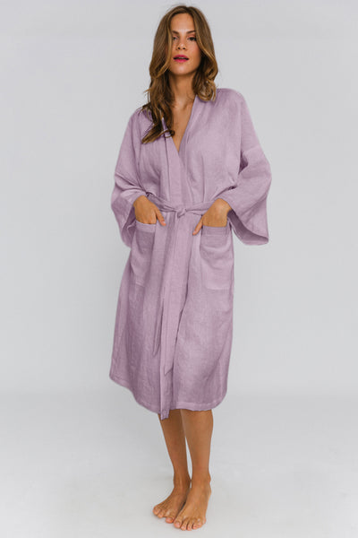 Linen Kimono bath robe lilac - Laïs