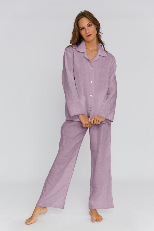 Soft Washed Linen Pyjamas Set lilac