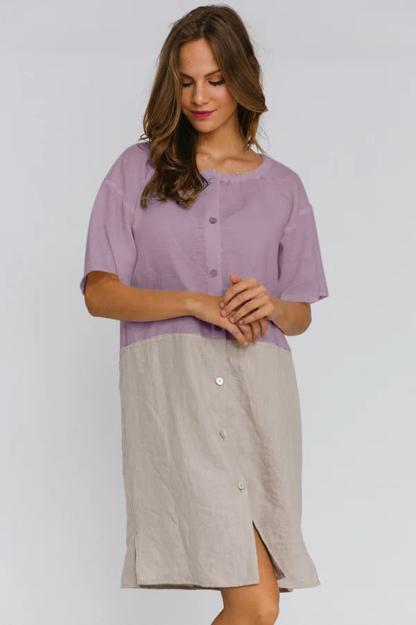 Buttoned Washed Linen Night Dress "Gabi" lilac