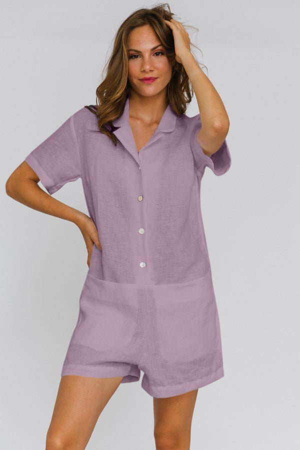 Washed Linen Romper "Nara" lilac