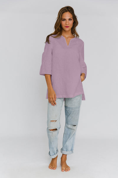 Linen tunic with slit sides lilac