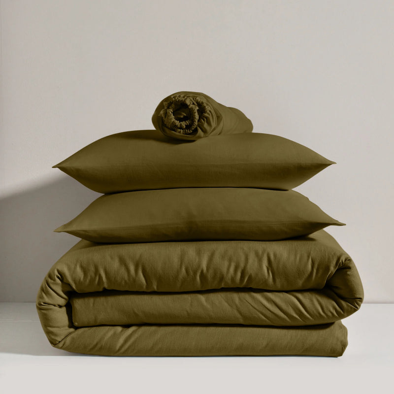 Linen bedding set green olive