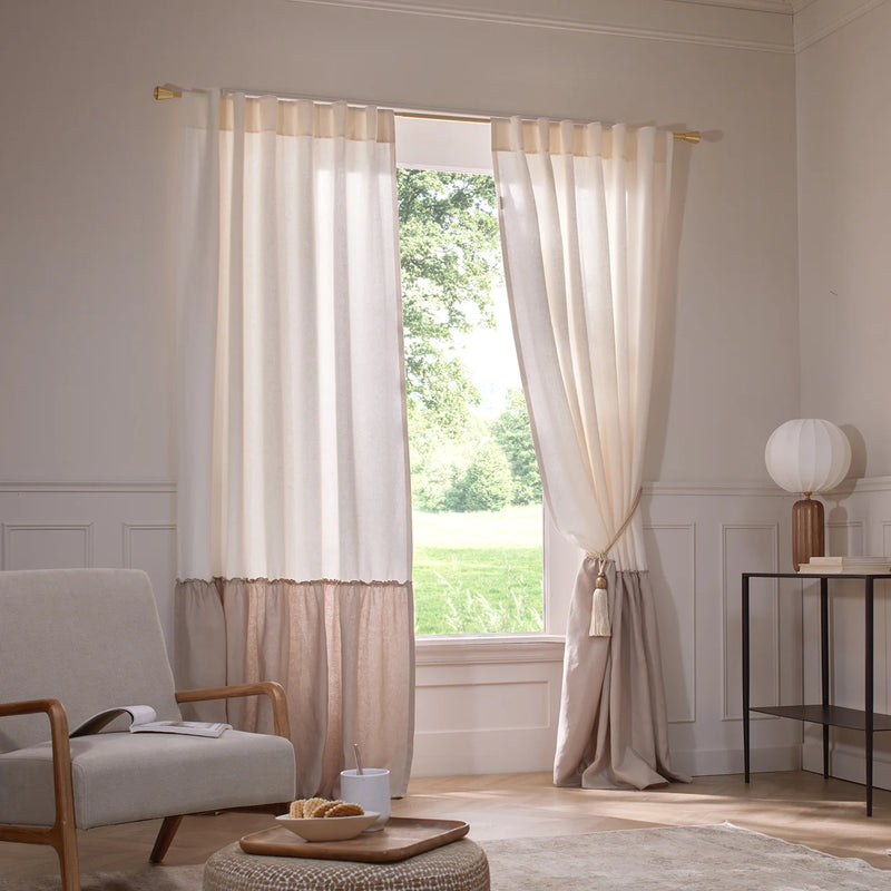 Custom Ruffled two tones custom Linen Curtain Beige