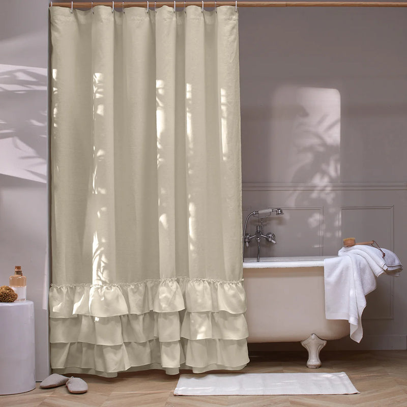 Linen Ruffles Shower Curtain beige natural