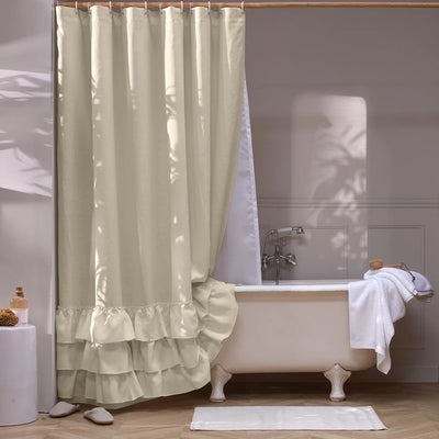 Washed Linen Ruffled Shower Curtain beige natural