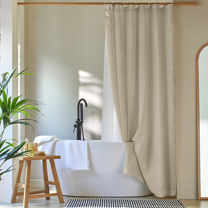 plain linen shower curtain beige natural