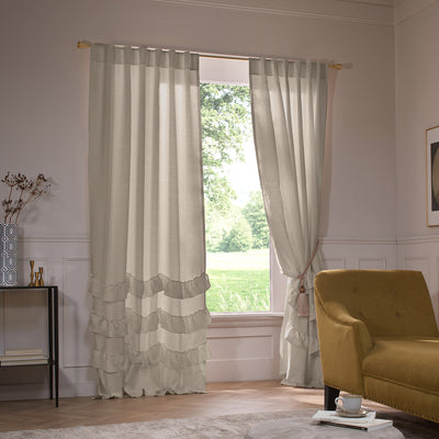 Waterfall linen window curtains beige