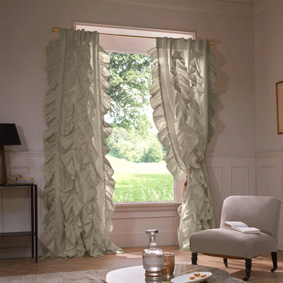 Custom drops Ruffles Linen curtains beige