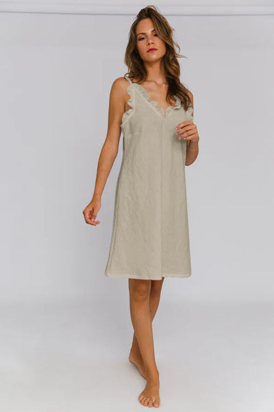 "Carla" linen ruffled nighty beige natural