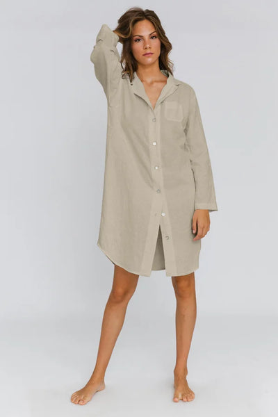 Long Soft linen Night Shirt “Eliza” beige natural