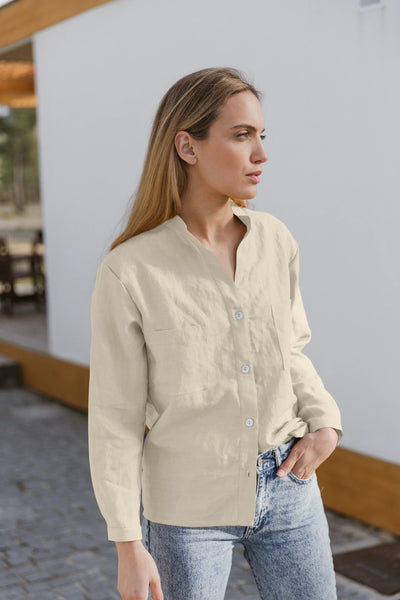 Casual linen blouse with long sleeves "Alana" beige natural