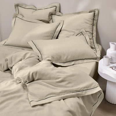 bourdon border beige linen pillowcase