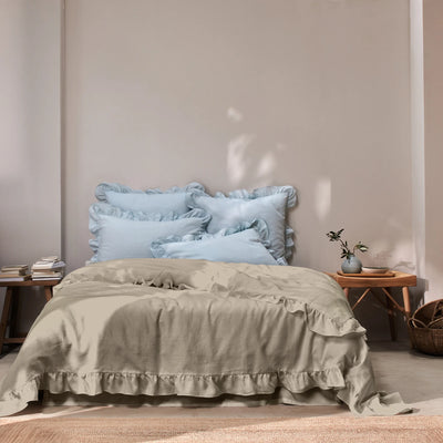 Ruffled Linen Duvet Cover beige