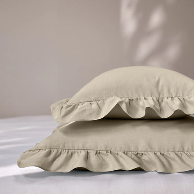 Beige Ruffles Linen Pillowcases