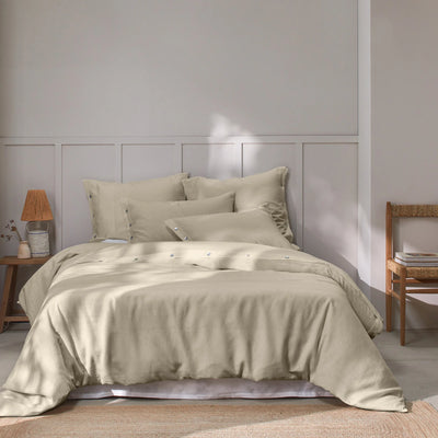 Shell Buttoned Washed Linen Duvet Cover Beige