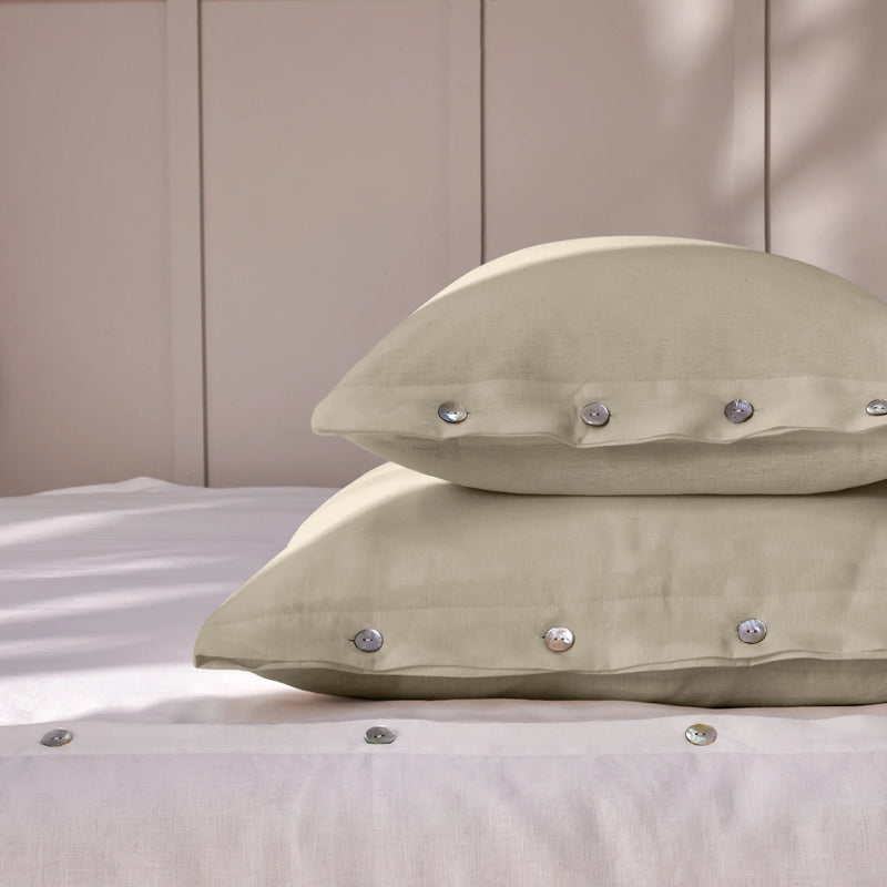 beige soft Linen Pillowcases with Buttons