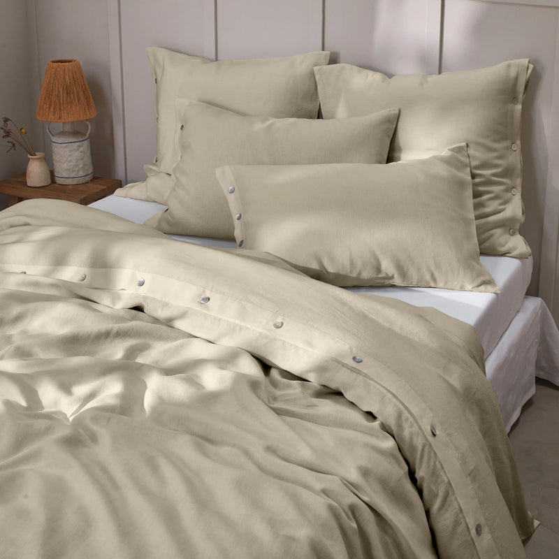 Shell Buttoned Soft Linen Duvet Cover Beige