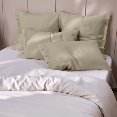 beige linen Pillowcases with Buttons