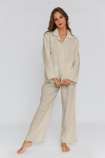 Soft Washed Linen Pyjamas Set beige natural