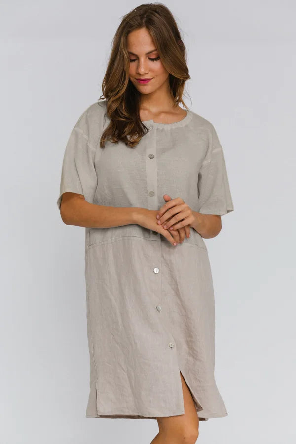 Buttoned Washed Linen Night Dress "Gabi" beige natural 