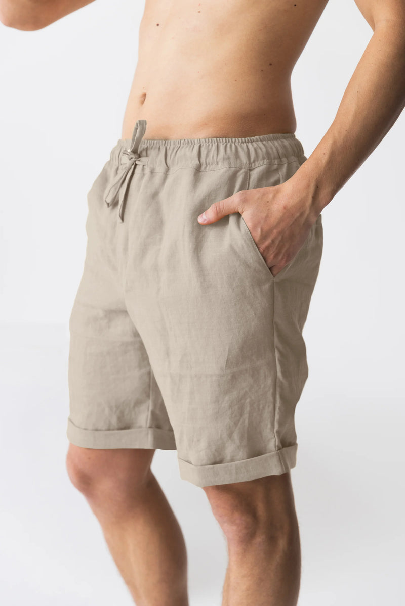 Relaxed washed linen shorts beige natural