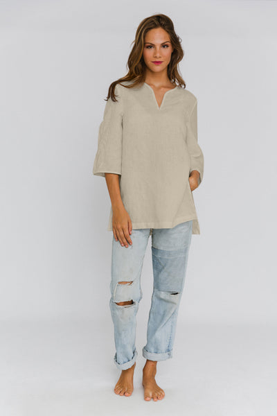 Linen tunic with slit sides natural