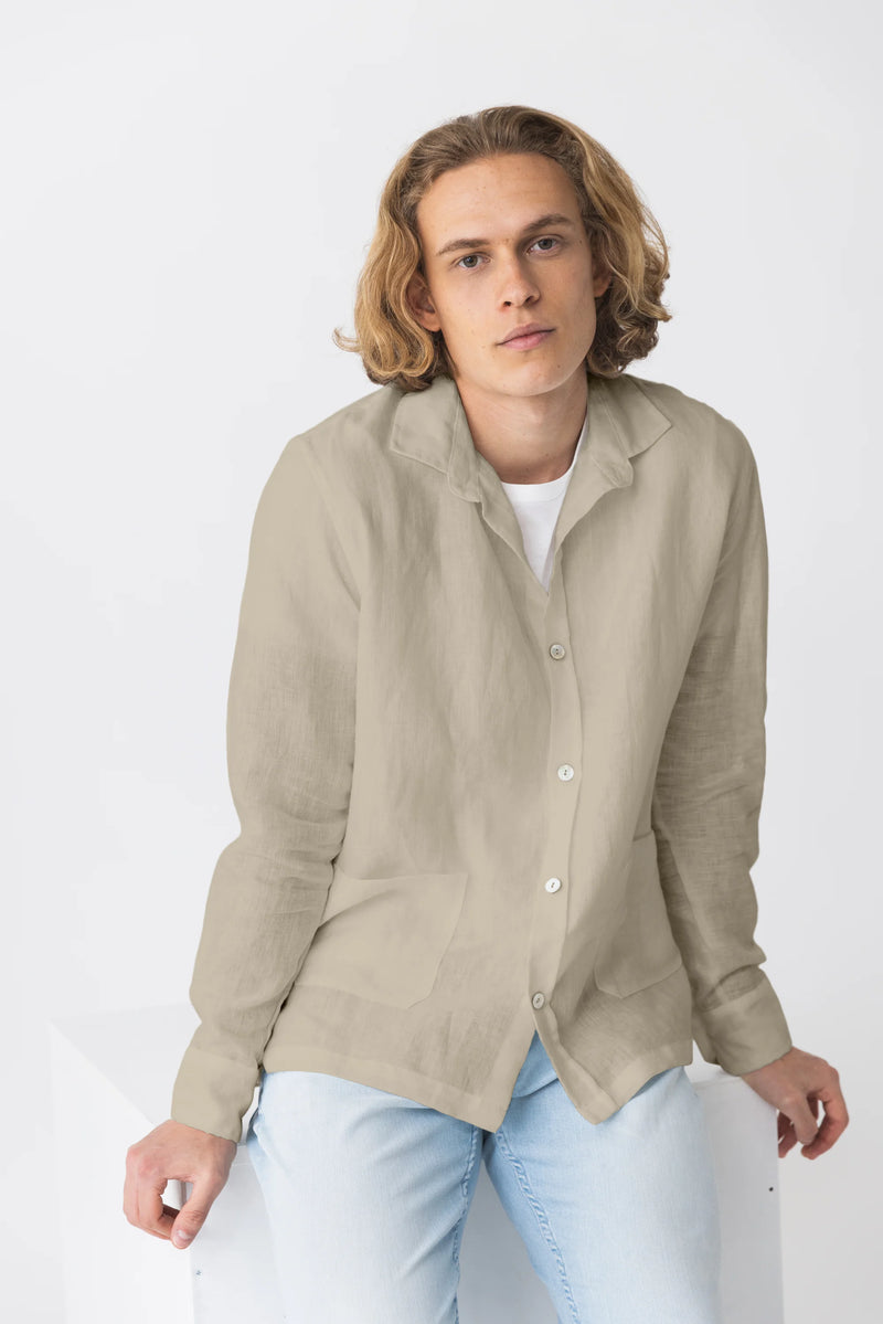 Shirt jacket in washed linen "Cristiano" natural