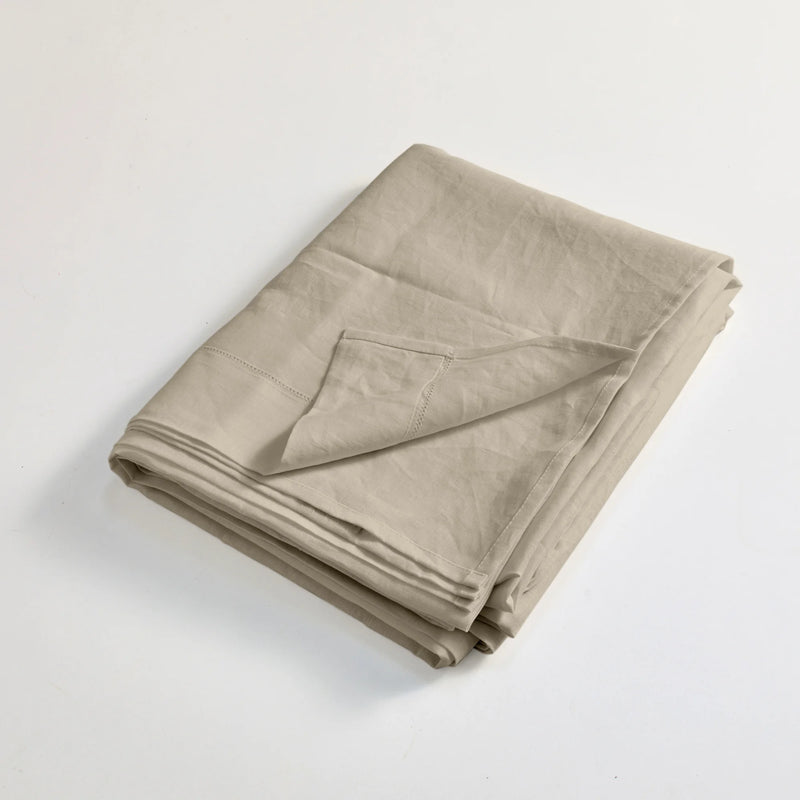 Linen hemstitch folded top sheet beige