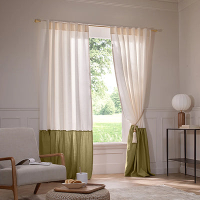 Custom Ruffled two tones custom Linen Curtain green
