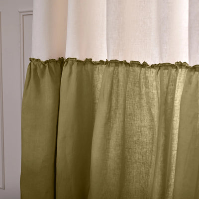 Custom Contrasted Ruffle Linen Curtain green