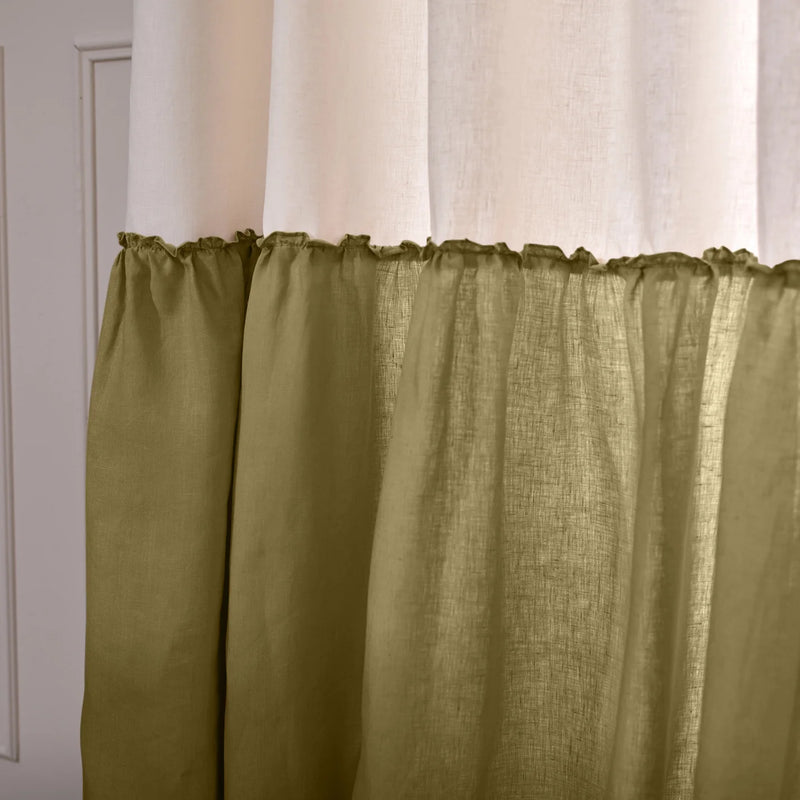 Custom Contrasted Ruffle Linen Curtain green