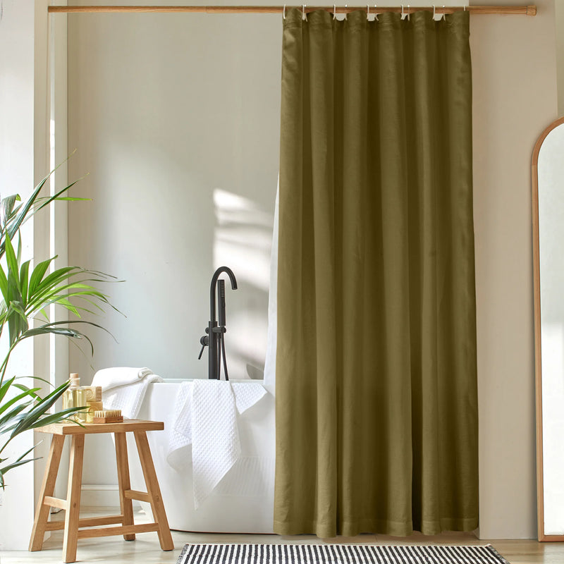 simple linen shower curtain green olive