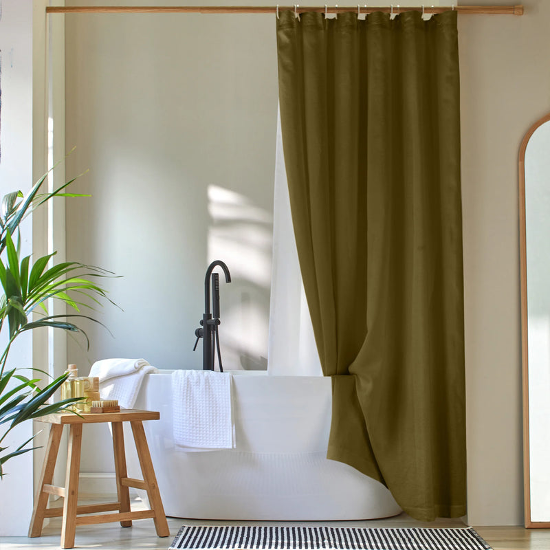 plain linen shower curtain green olive