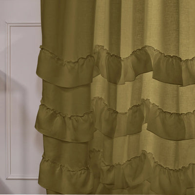 Custom Waterfall washed linen curtain  green