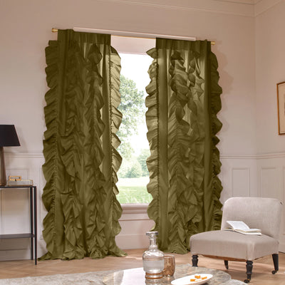 Drops Ruffles Linen curtain green