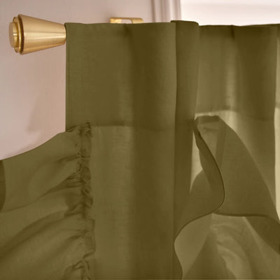 Drops Ruffles Linen curtain top green