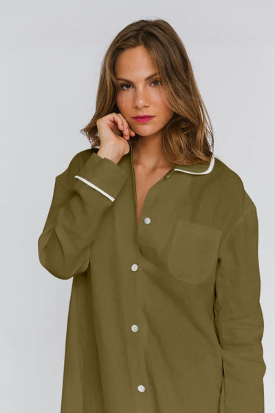 Luxury linen nightgown “Mel” green olive