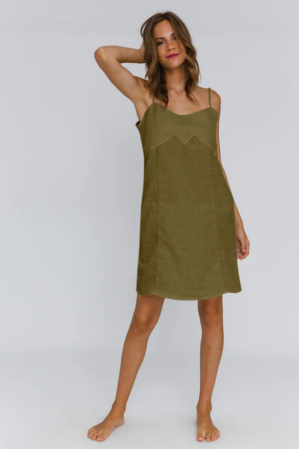 Washed Linen Nightgown "Olívia"green olive