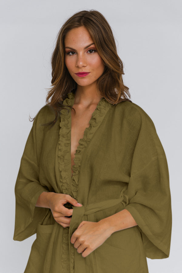 Ruffled Linen Nightgown "Lara" green olive