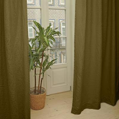 Cotton lined linen curtain green olive