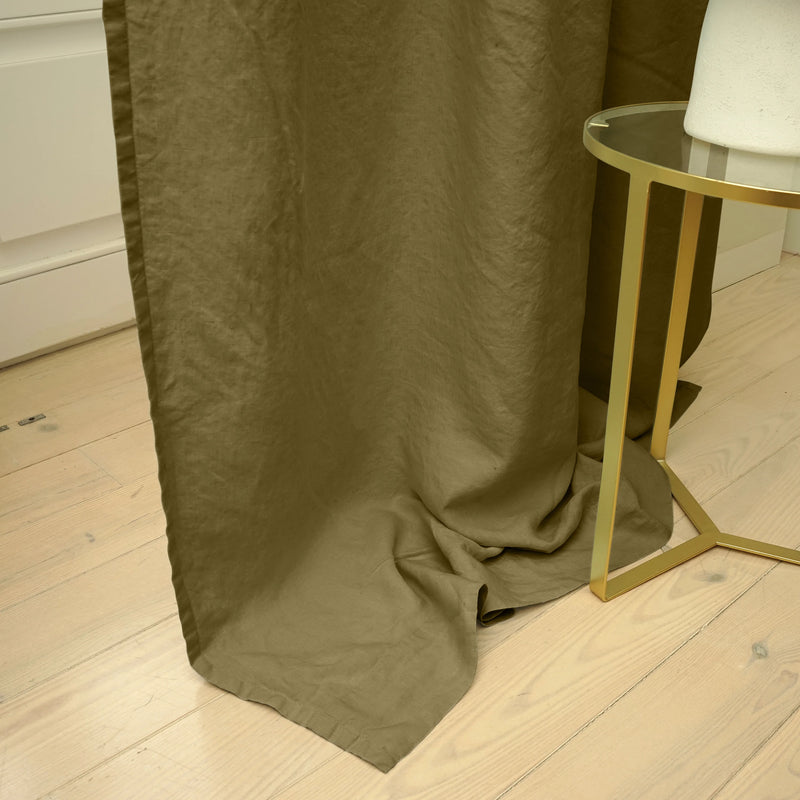 green olive lined linen curtain 