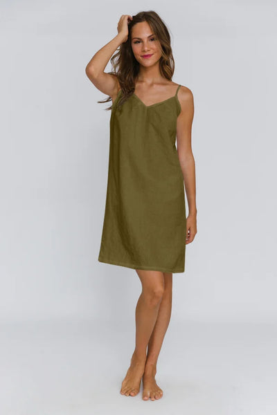 Washed Linen Nightie “Iza” green olive