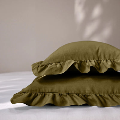 Green Ruffles Linen Pillowcases