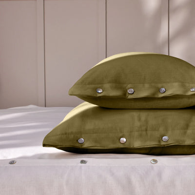 Green soft Linen Pillowcases with Buttons