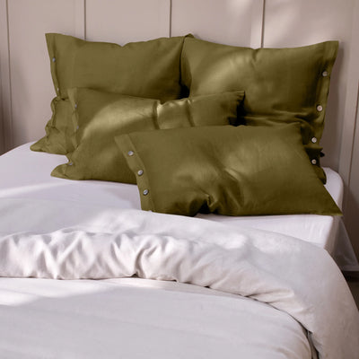 Green linen Pillowcases with Buttons