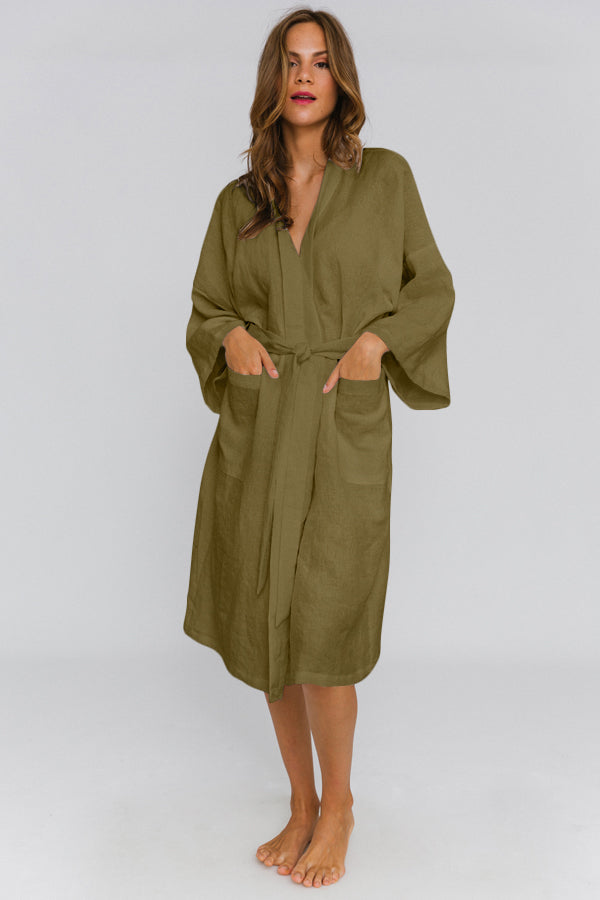 Linen Kimono bath robe green - Laïs