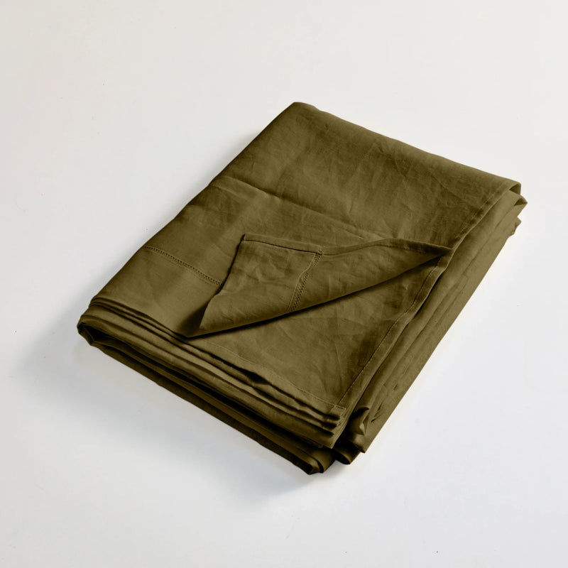 Linen hemstitch folded top sheet green