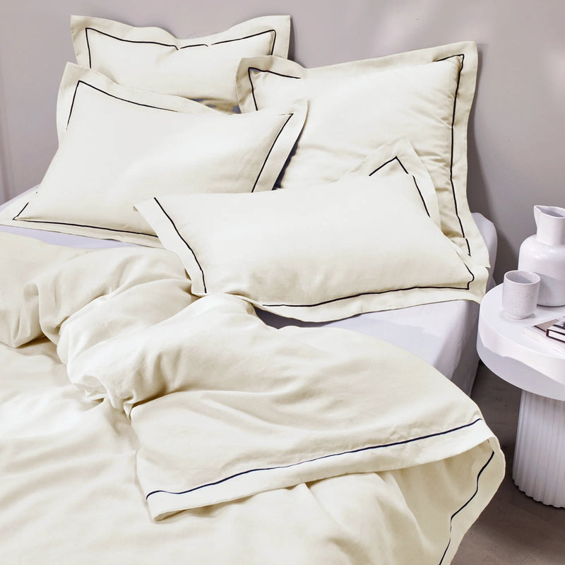 bourdon border linen pillowcase ivory