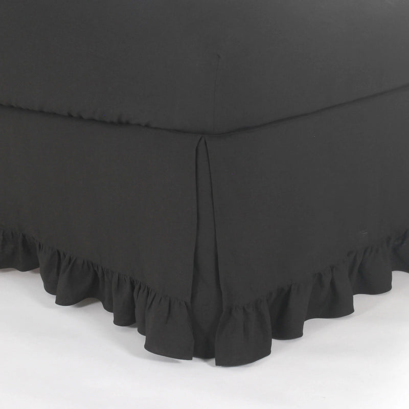 Ruffled Pure Linen Bed Skirt black